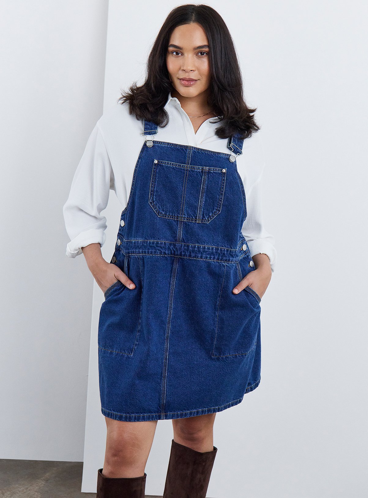 SIMPLY BE Denim Mini Dunagree Dress 14 - Image 3 thumbnail